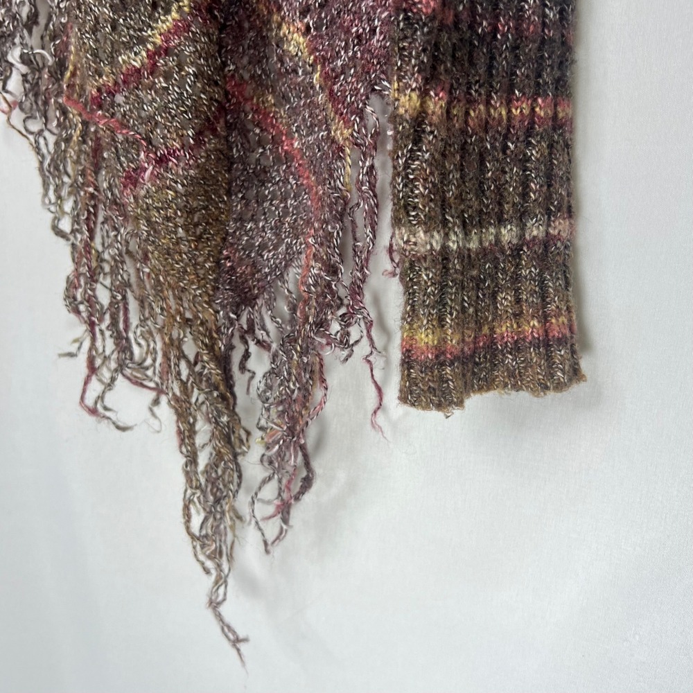 Cato Open Front Fringe Cardigan M Boho Striped Lightweight Knit Festival Earthy - Picture 7 of 12